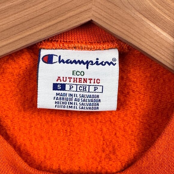 VTG. Champion Eco Authentic Orange Sweatshirt Sz S “WE CNTRL COOL” Graphic Retro - Picture 6 of 9